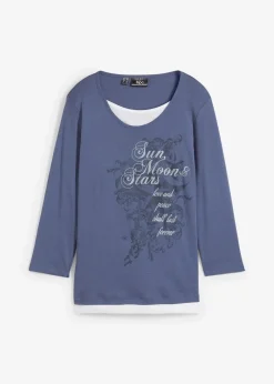 2 in 1 Baumwoll-Shirt, 3/4-Arm|bonprix