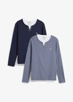 bonprix Shirts & Polos|Basics|2 in 1 Shirt (2er Pack), Langarm dunkelblau+rauchblau