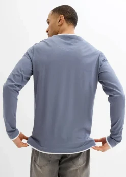 bonprix Shirts & Polos|Basics|2 in 1 Shirt (2er Pack), Langarm dunkelblau+rauchblau