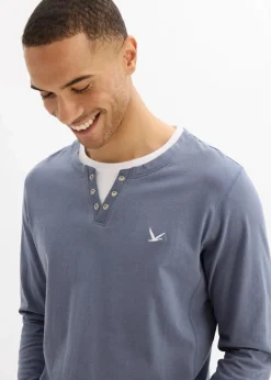 bonprix Shirts & Polos|Basics|2 in 1 Shirt (2er Pack), Langarm dunkelblau+rauchblau