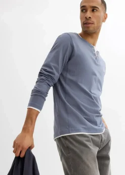 bonprix Shirts & Polos|Basics|2 in 1 Shirt (2er Pack), Langarm dunkelblau+rauchblau