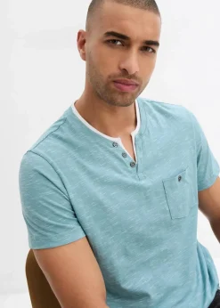 bonprix Shirts & Polos|Basics|2 in 1 Shirt, Kurzarm mineralblau meliert