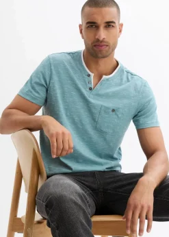 bonprix Shirts & Polos|Basics|2 in 1 Shirt, Kurzarm mineralblau meliert