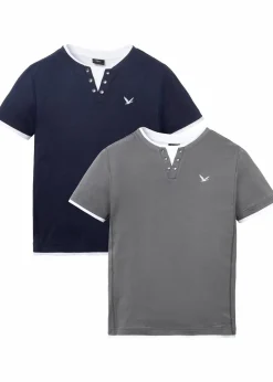bonprix Große Größen|Basics|2 in 1 Shirt, Kurzarm (2er Pack) dunkelblau + rauchgrau