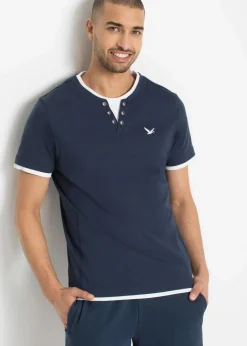 bonprix Große Größen|Basics|2 in 1 Shirt, Kurzarm (2er Pack) dunkelblau + rauchgrau