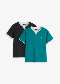 bonprix Shirts & Polos|Basics|2 in 1 Shirt, Kurzarm (2er Pack) kobalttürkis+schwarz
