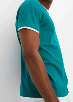 bonprix Shirts & Polos|Basics|2 in 1 Shirt, Kurzarm (2er Pack) kobalttürkis+schwarz