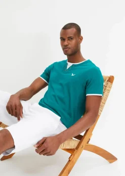 bonprix Shirts & Polos|Basics|2 in 1 Shirt, Kurzarm (2er Pack) kobalttürkis+schwarz