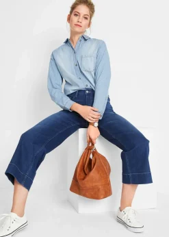 bonprix Bekleidung·Shirts & Tops|Jeans|7/8 Ultra-Soft-Jeans, Culotte blau used