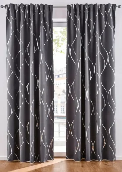 bonprix Vorhänge|Abdunkelnder Vorhang mit Glanz Druck (1er Pack) dunkelgrau/silber