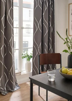 bonprix Vorhänge|Abdunkelnder Vorhang mit Glanz Druck (1er Pack) dunkelgrau/silber