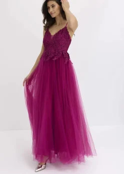 bonprix Bekleidung·Pullover & Strickjacken|Festliche Mode|Abendkleid aus zartem Tüll mit Spitze fuchsia