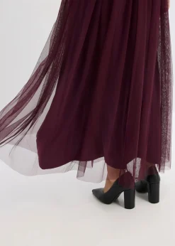 bonprix Kleider|Festliche Mode|Abendkleid aus zartem Tüll mit Paillettenstickerei weinrot