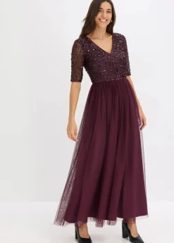 bonprix Bekleidung·Pullover & Strickjacken|Kurzgrößen|Abendkleid aus zartem Tüll mit Paillettenstickerei dunkelblau