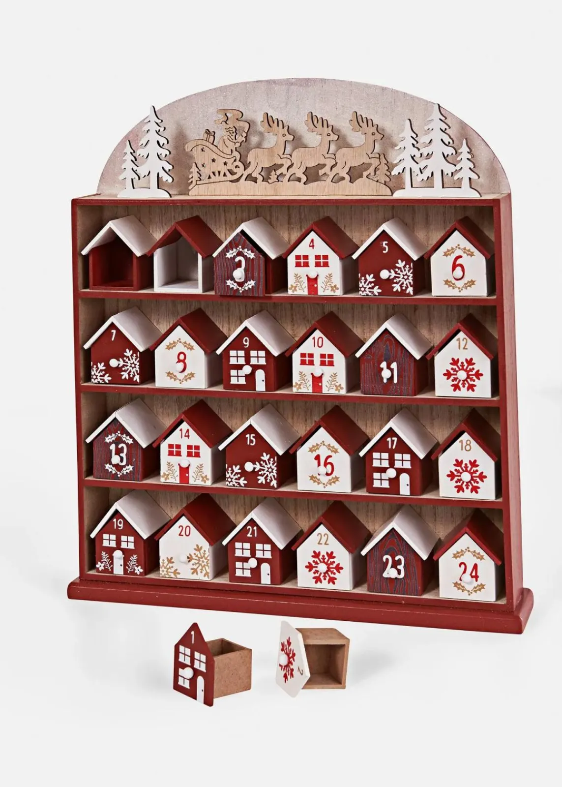 bonprix Weihnachtsdeko & -Textilien·Dekoration|Weihnachtsdeko & -Textilien·Adventskalender|Adventskalender in Haus Design dunkelrot/weiß