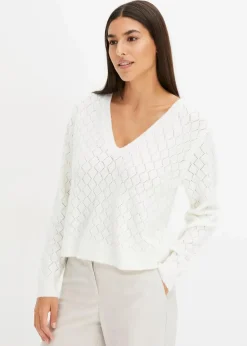 bonprix Bekleidung·Umstandsmode|Bekleidung·Jeans|Ajour-Pullover wollweiß