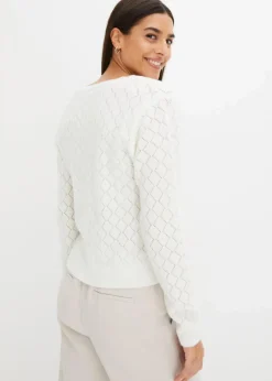 bonprix Bekleidung·Umstandsmode|Bekleidung·Jeans|Ajour-Pullover wollweiß