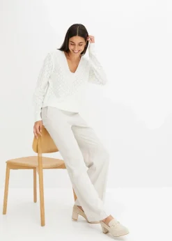 bonprix Bekleidung·Umstandsmode|Bekleidung·Jeans|Ajour-Pullover wollweiß