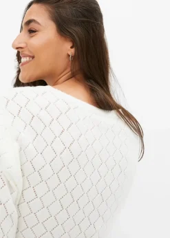 bonprix Bekleidung·Umstandsmode|Bekleidung·Jeans|Ajour-Pullover wollweiß