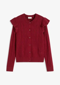 bonprix Pullover & Strickjacken|Strickmode|Ajour-Strickjacke aus Baumwolle pflaumenrot