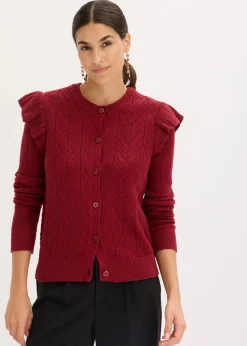 bonprix Pullover & Strickjacken|Strickmode|Ajour-Strickjacke aus Baumwolle pflaumenrot