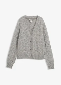 bonprix Bekleidung·Umstandsmode|Bekleidung·Jeans|Ajour-Strickjacke mit Wolle hellgrau meliert