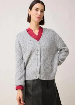 bonprix Bekleidung·Umstandsmode|Bekleidung·Jeans|Ajour-Strickjacke mit Wolle hellgrau meliert