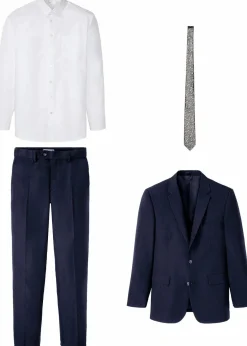 bonprix Anzüge & Sakkos|Große Größen|Anzug mit Hemd und Krawatte (4-tlg.Set), Regular Fit dunkelblau/weiß/puderblau