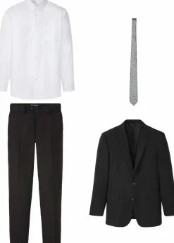 bonprix Große Größen|Anzüge & Sakkos|Anzug mit Hemd und Krawatte (4-tlg.Set), Regular Fit schwarz