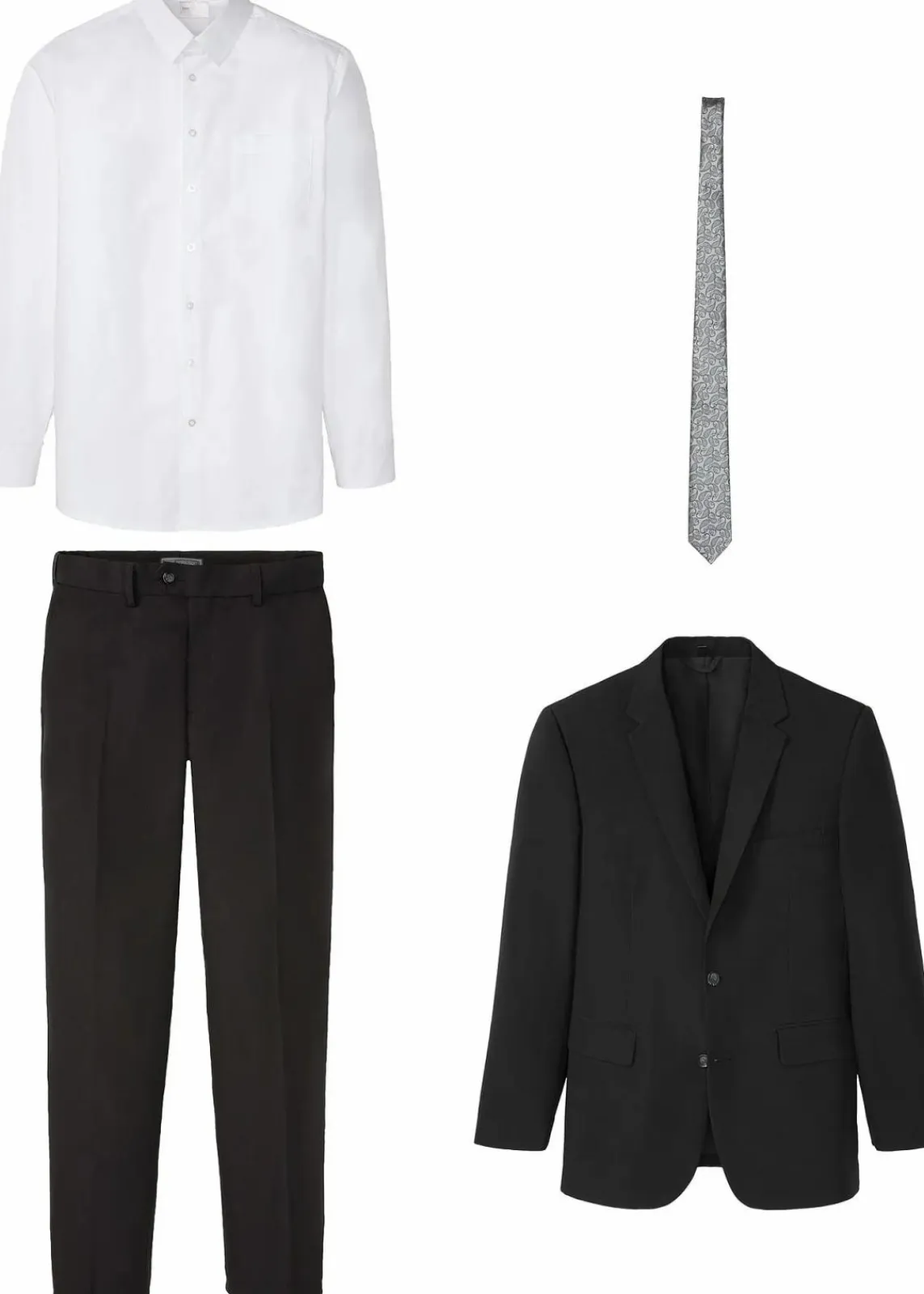 bonprix Große Größen|Anzüge & Sakkos|Anzug mit Hemd und Krawatte (4-tlg.Set), Regular Fit schwarz