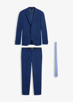 bonprix Große Größen|Anzüge & Sakkos|Anzug mit Krawatte (3-tlg.Set), Slim Fit blau