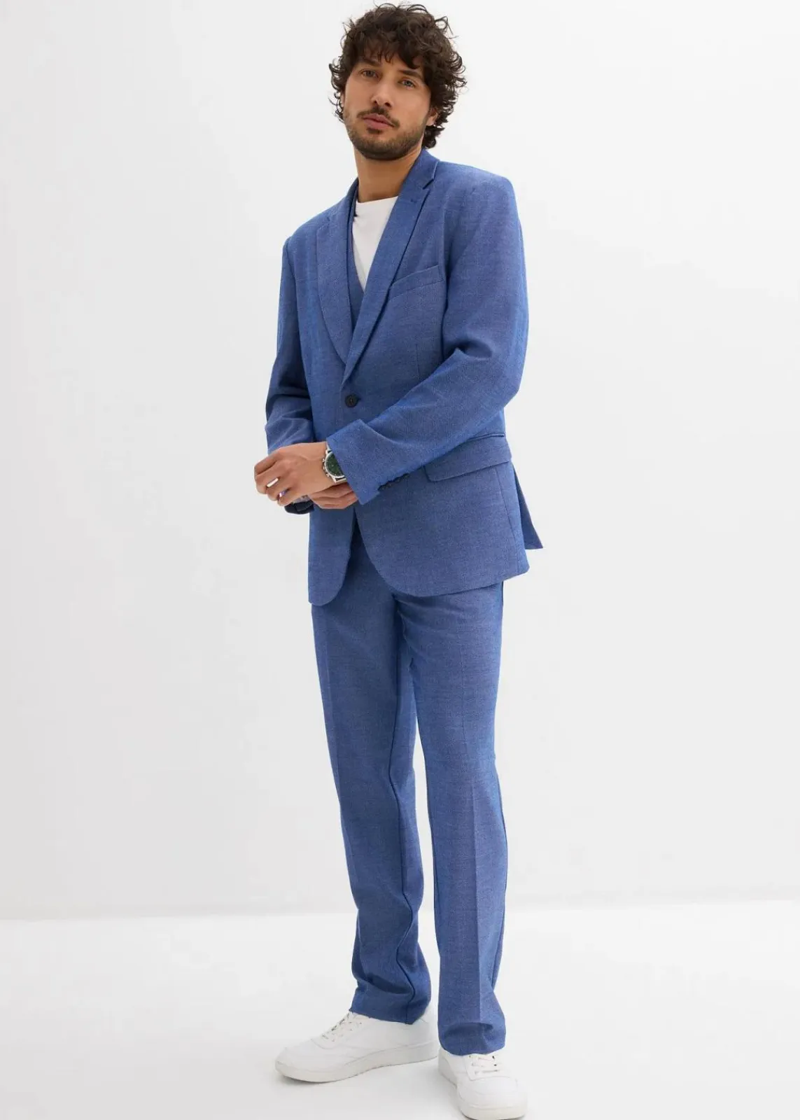 bonprix Große Größen|Anzüge & Sakkos|Anzug mit Weste (3-tlg.Set), Regular Fit blau meliert