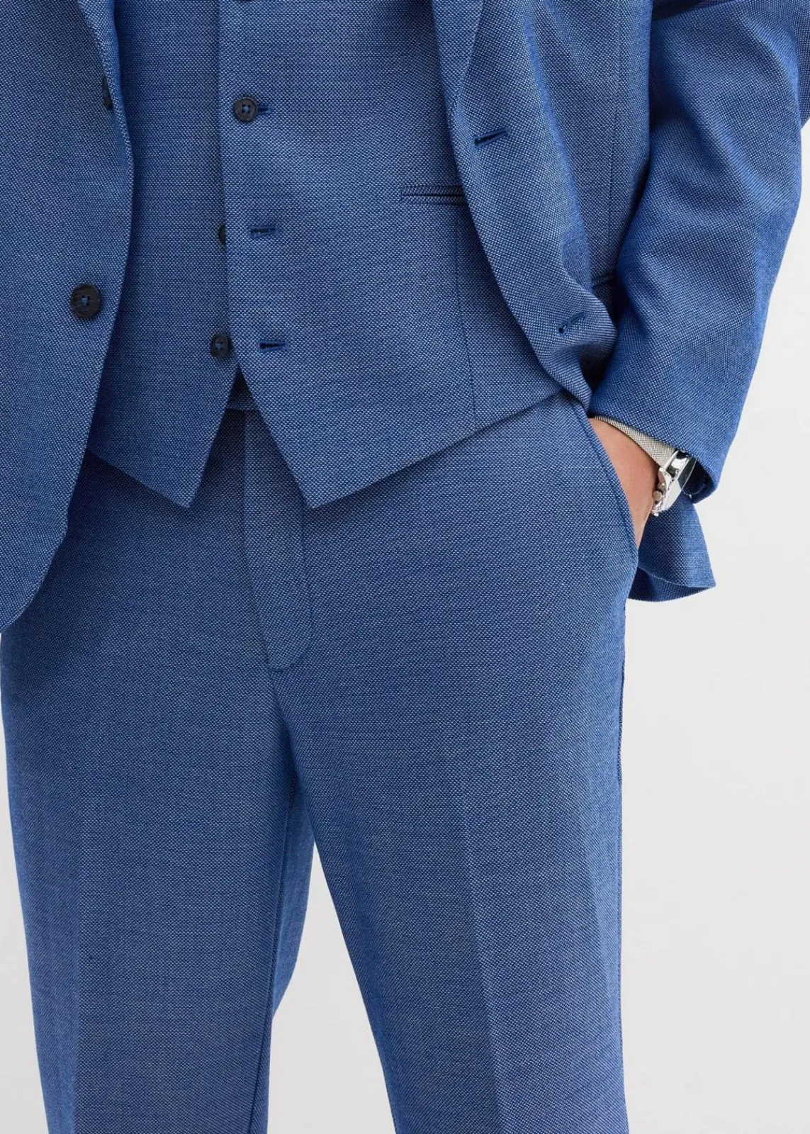 bonprix Große Größen|Anzüge & Sakkos|Anzug mit Weste (3-tlg.Set), Regular Fit blau meliert