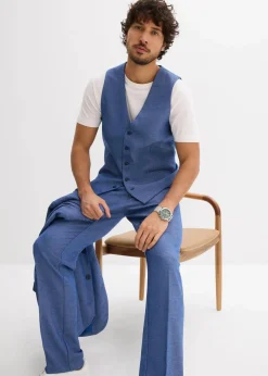 bonprix Große Größen|Anzüge & Sakkos|Anzug mit Weste (3-tlg.Set), Regular Fit blau meliert