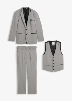 bonprix Große Größen|Anzüge & Sakkos|Anzug mit Weste (3-tlg.Set), Regular Fit hellgrau meliert