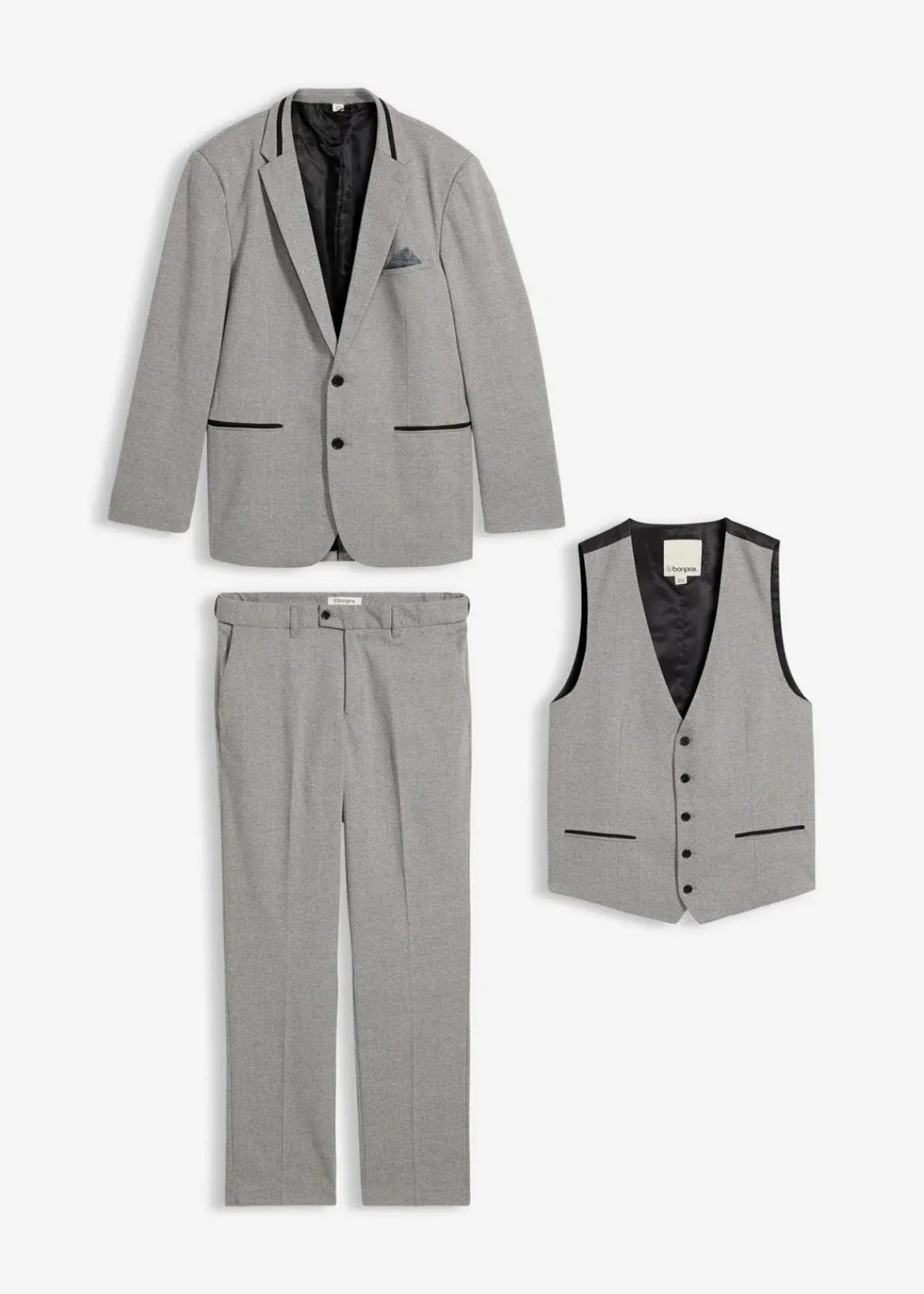 bonprix Große Größen|Anzüge & Sakkos|Anzug mit Weste (3-tlg.Set), Regular Fit hellgrau meliert