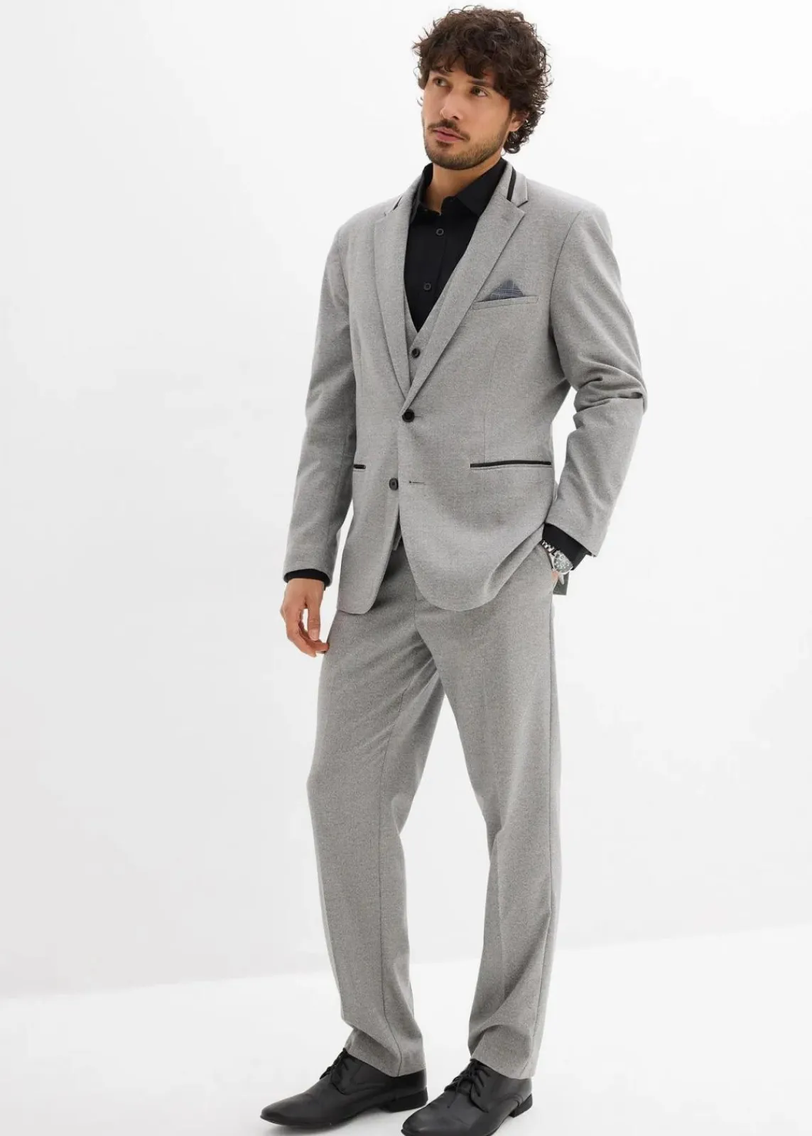 bonprix Große Größen|Anzüge & Sakkos|Anzug mit Weste (3-tlg.Set), Regular Fit hellgrau meliert