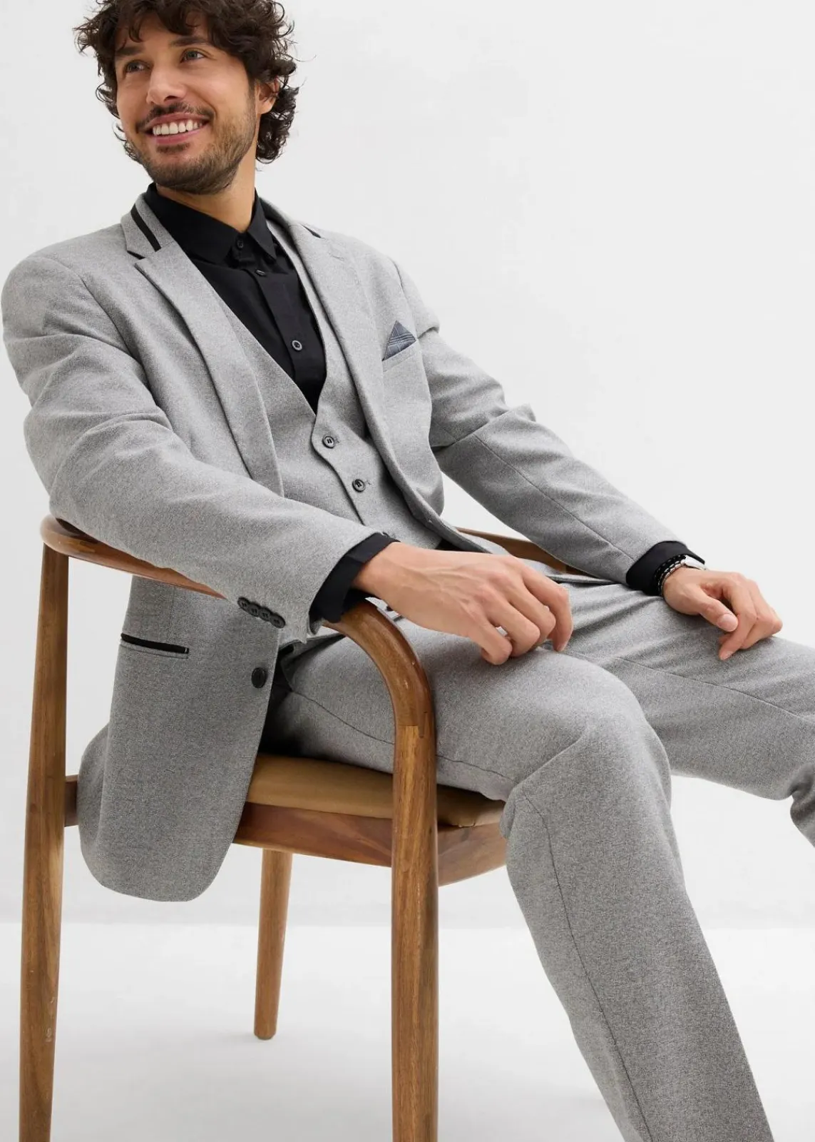 bonprix Große Größen|Anzüge & Sakkos|Anzug mit Weste (3-tlg.Set), Regular Fit hellgrau meliert