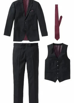bonprix Große Größen|Anzüge & Sakkos|Anzug mit Weste und Krawatte (4-tlg. Set), Regular Fit schwarz