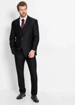 bonprix Große Größen|Anzüge & Sakkos|Anzug mit Weste und Krawatte (4-tlg. Set), Regular Fit schwarz