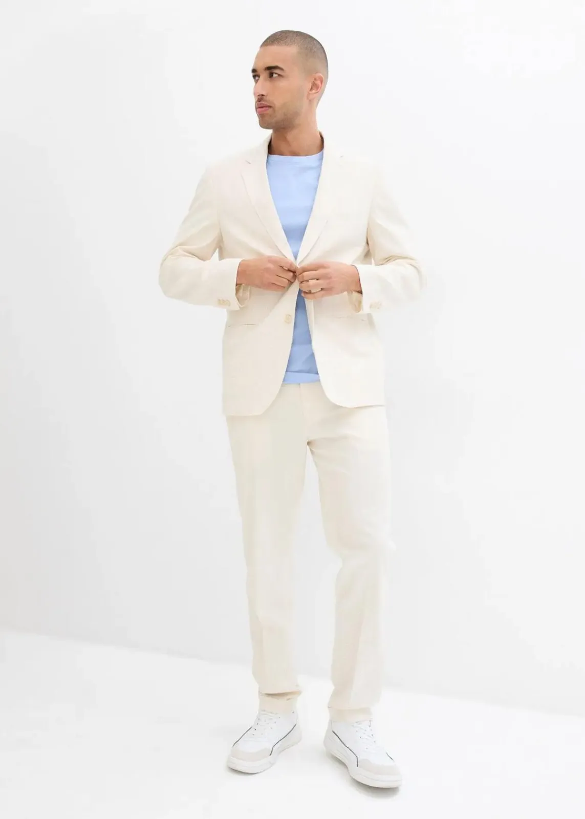 bonprix Große Größen|Anzüge & Sakkos|Anzugshose aus luftigem Leinen-Mix, Regular Fit natur