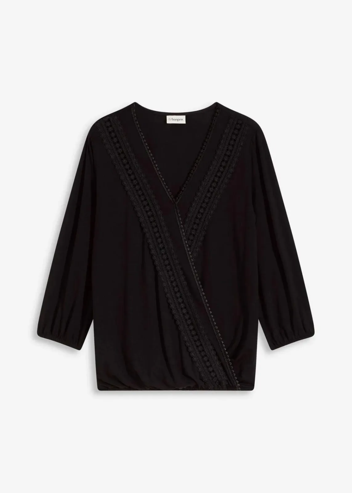 3/4-Arm Shirt mit Spitze in Wickeloptik|bonprix Outlet