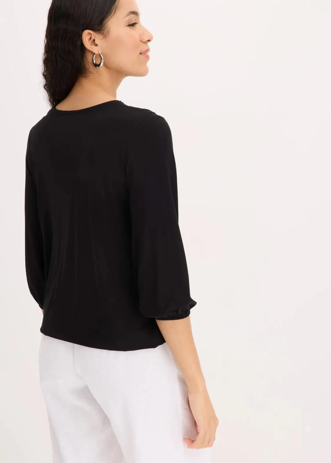 3/4-Arm Shirt mit Spitze in Wickeloptik|bonprix Outlet