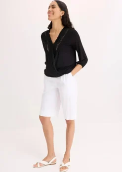 3/4-Arm Shirt mit Spitze in Wickeloptik|bonprix Outlet