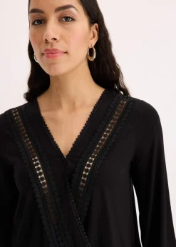 3/4-Arm Shirt mit Spitze in Wickeloptik|bonprix Outlet