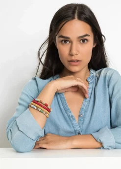 bonprix Strandmode|Schmuck|Armband (4er Pack) tomatenrot/softblau/piniengrün/curry