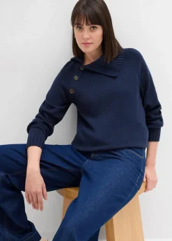 bonprix Pullover & Strickjacken|Strickmode|Asymmetrischer Pullover dunkelblau
