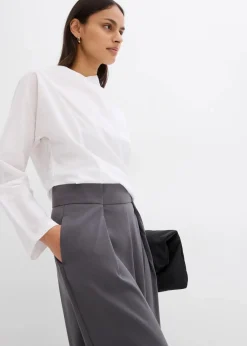 bonprix Bekleidung·Kleider|Ausgestellte Bundfaltenhose schiefergrau