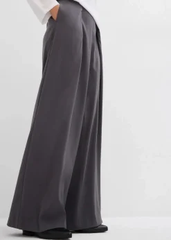 bonprix Bekleidung·Kleider|Ausgestellte Bundfaltenhose schiefergrau