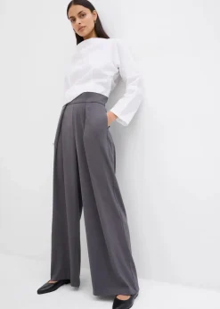 bonprix Bekleidung·Kleider|Ausgestellte Bundfaltenhose schiefergrau